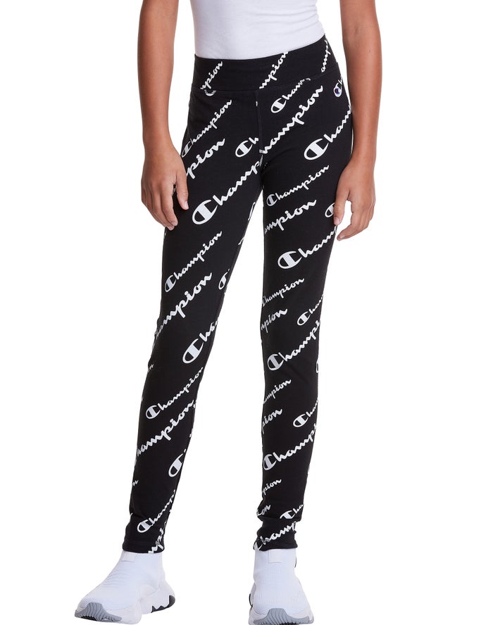 Champion Girls Leggings NZ - Allover Logo Black ( 7980-FPIAT )